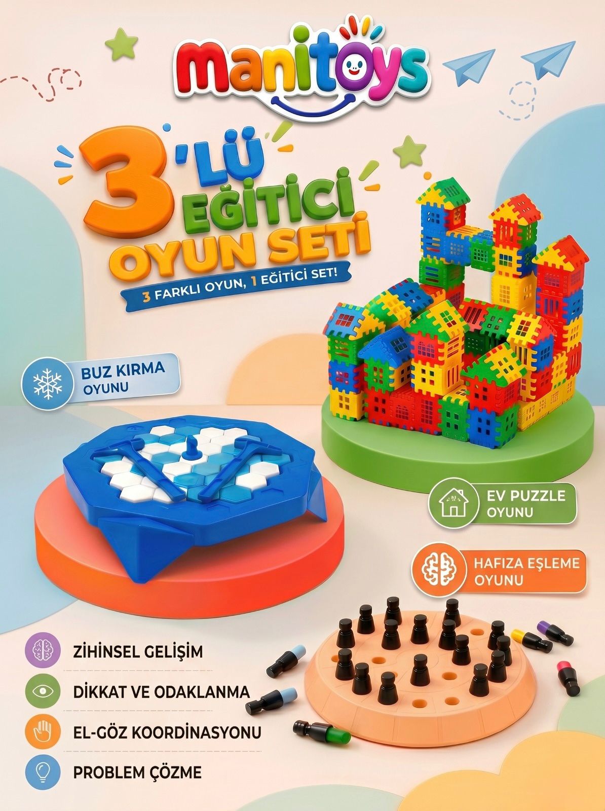 Manitoys 3'lü Eğitici Oyun Seti